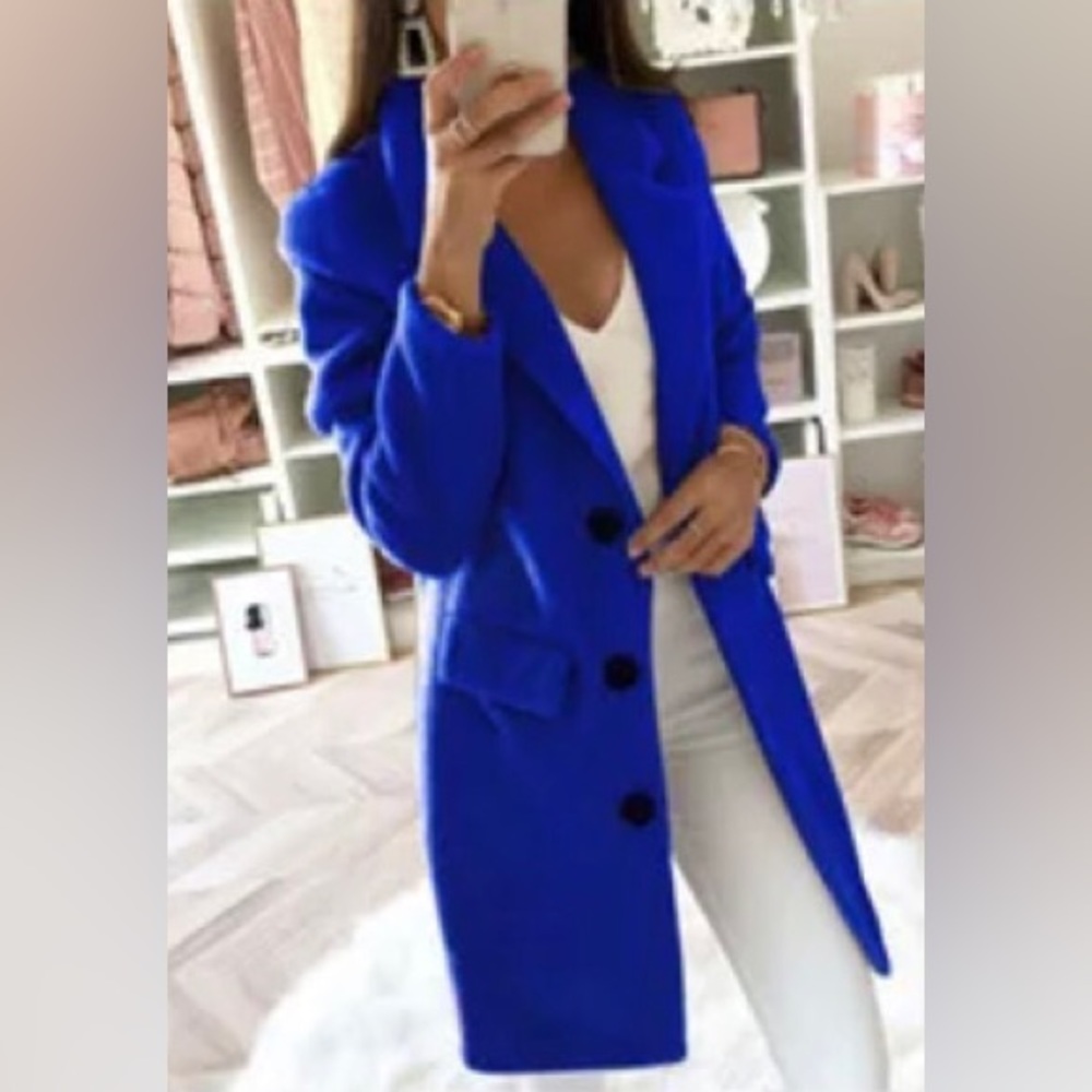 Blazer coat collar mid-length Single-breasted Woolen coat